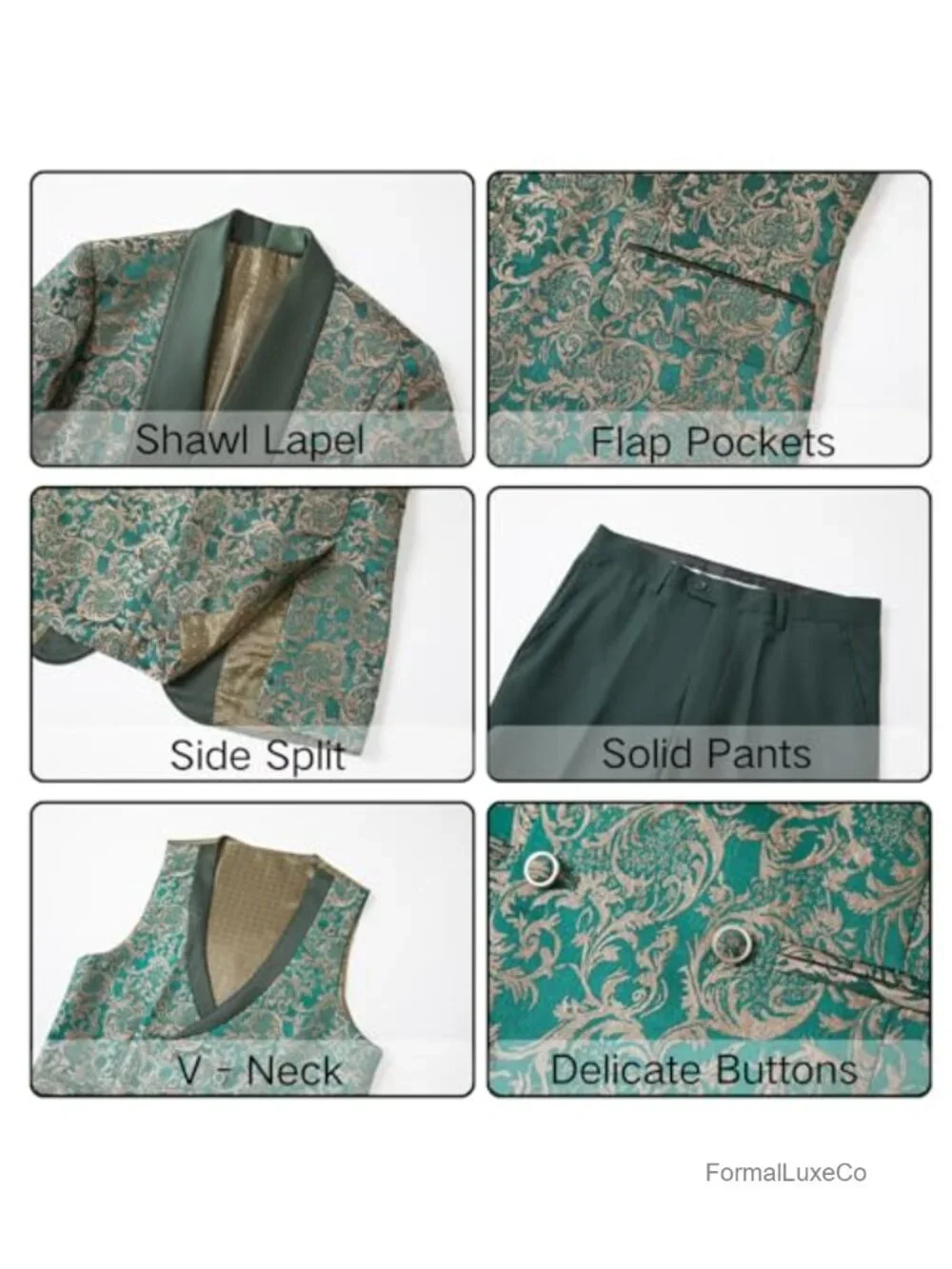 Men's 3 Piece Slim Fit Floral Print Suit Set with Vest and Pants